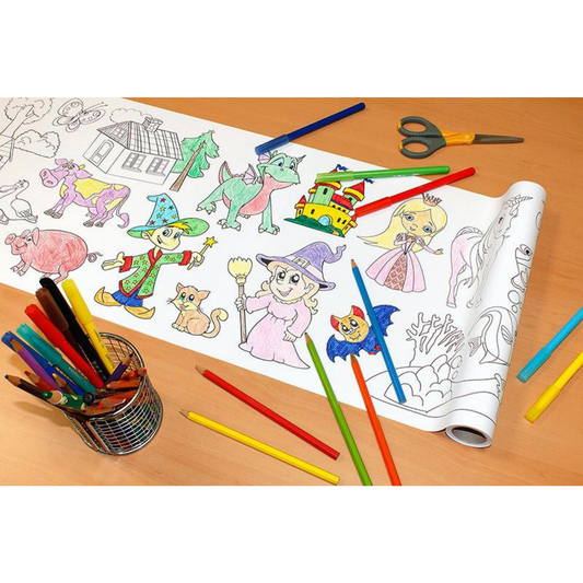 Self-Stick Colouring Book & Roll | Mixed World | Partially Coloured Sheet | BEOVERDE.ie