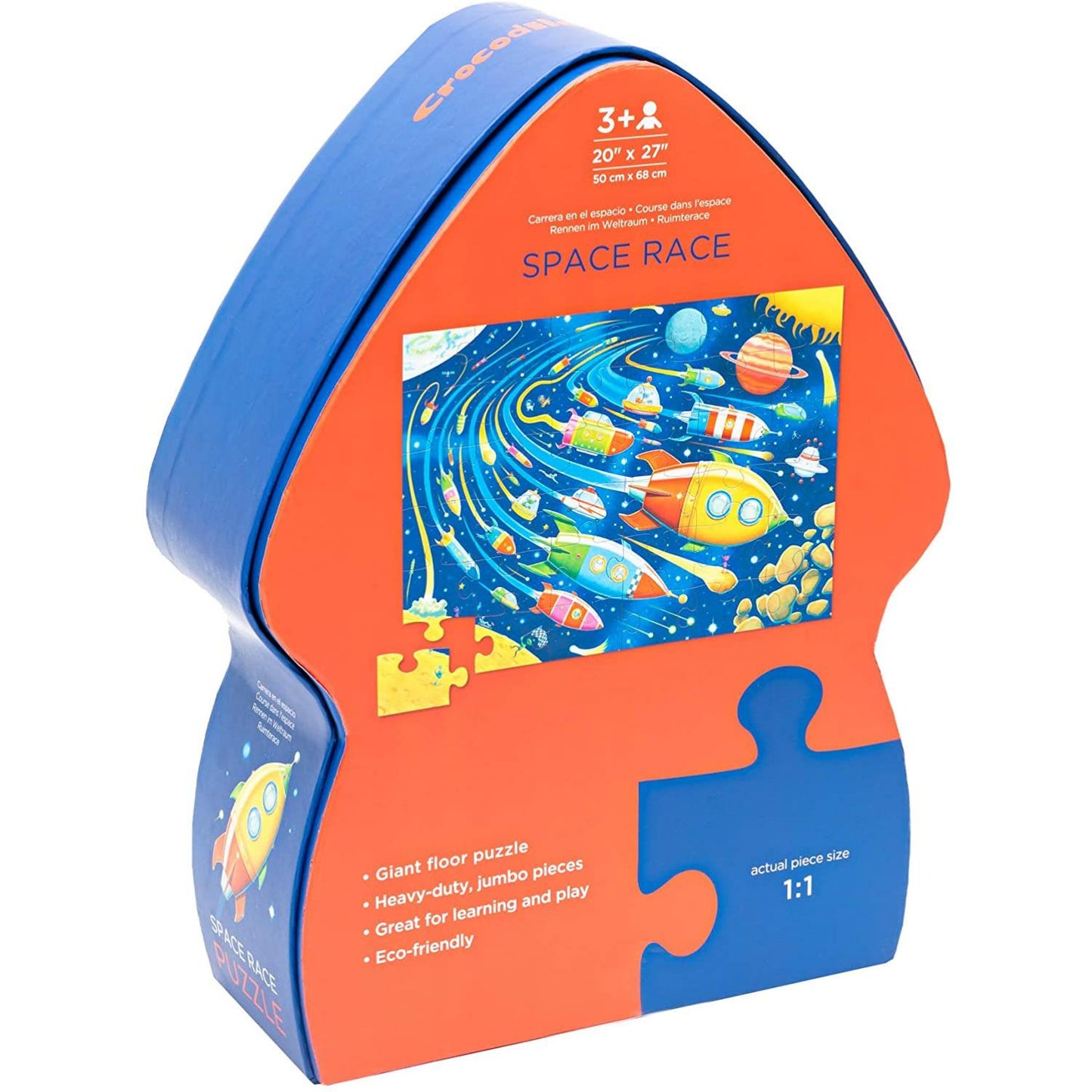 Crocodile Creek Space Race Puzzle | Floor Jigsaw Puzzle For Kids | Box Back | BeoVERDE.ie