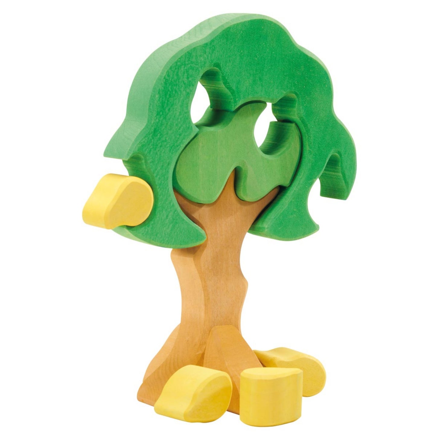 Gluckskafer Wooden Pear Tree Puzzle & Stacker | Imaginative Play Wooden Toys | Waldorf Education and Montessori Education | All Individual Pieces Showing form the Left Side | BeoVERDE.ie