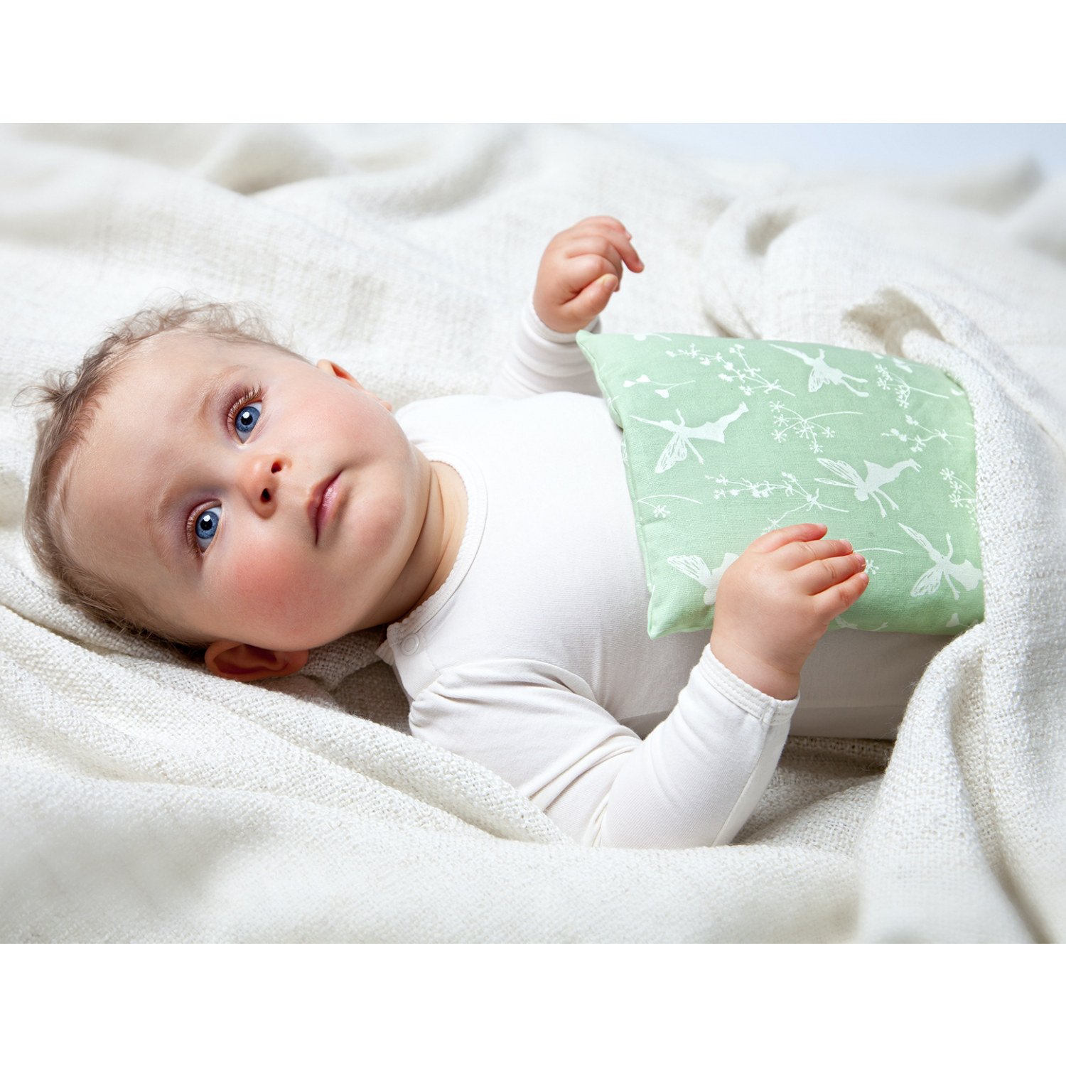 Large Organic Warming Pillow for Babies and Young Children | Light- Green Fairy Dream | Organic Rapeseeds and Organic Cotton | Baby with Warming Pillow | BeoVERDE.ie