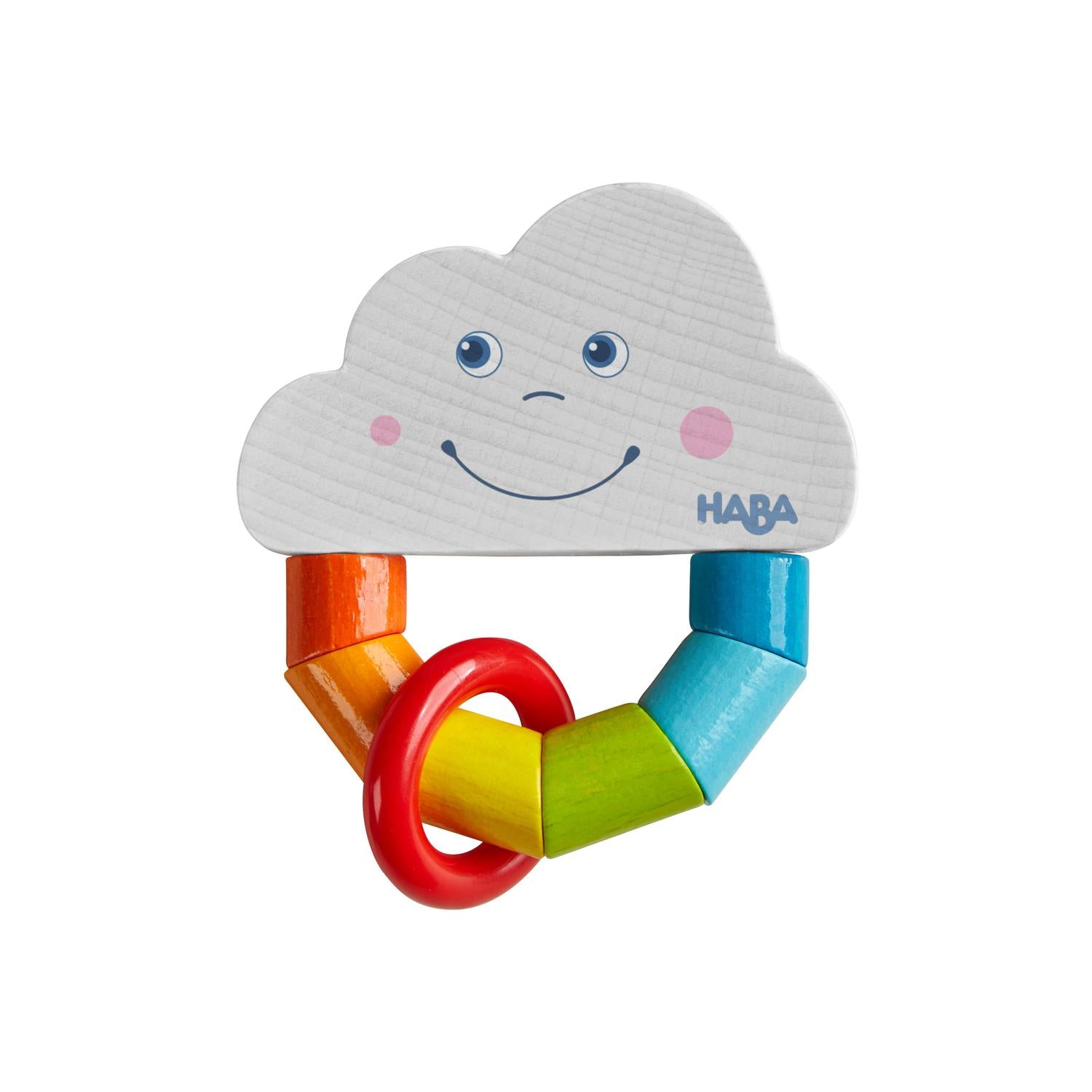HABA Rainbow Dummy Clip + Rattle Gift Set | Baby’s First Wooden Toy | | Front View - Rattle | BeoVERDE.ie
