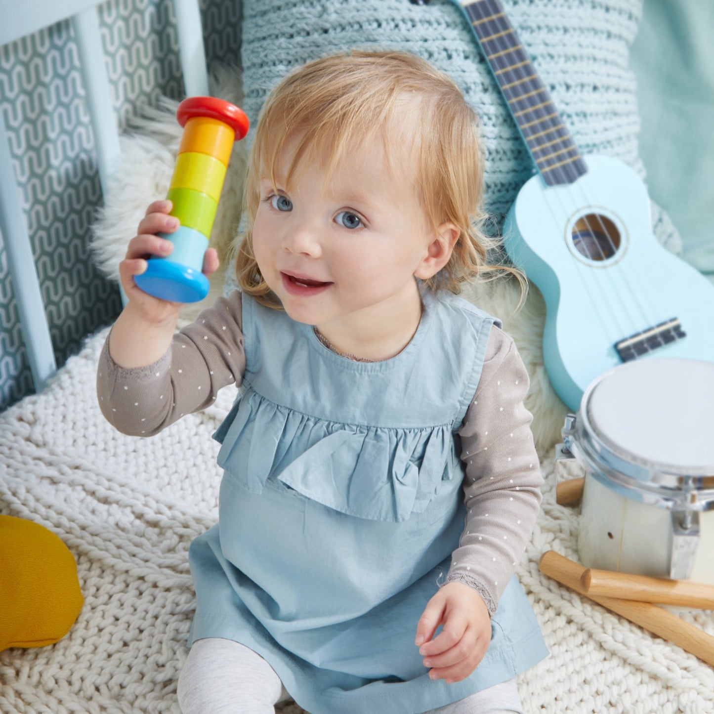 Wooden Rainbow Rainmaker Rattle | Baby’s First Wooden Toy | HABA | Lifestyle: Baby with Clutching Toy | BeoVERDE.ie