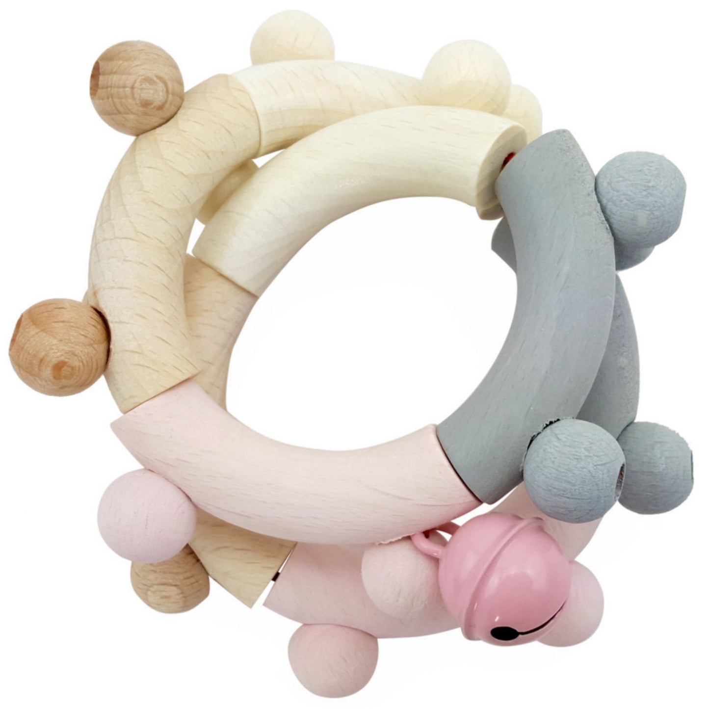 Pink Rosé Eight | Rattle and Clutching Toy | Baby’s First Wooden Toy | Hess | Left Side | BeoVERDE.ie