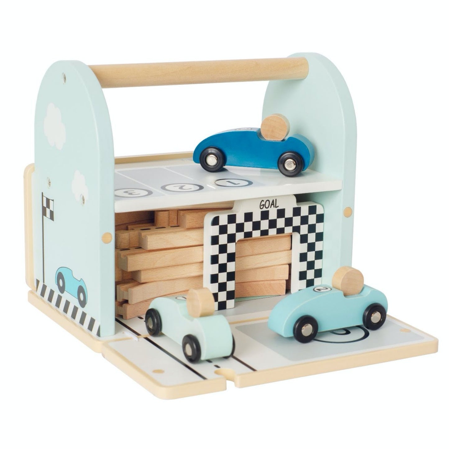 JaBaDaBaDo Car Racing | Wooden Imaginative Play Toy | Open Carry Box | BeoVERDE.ie