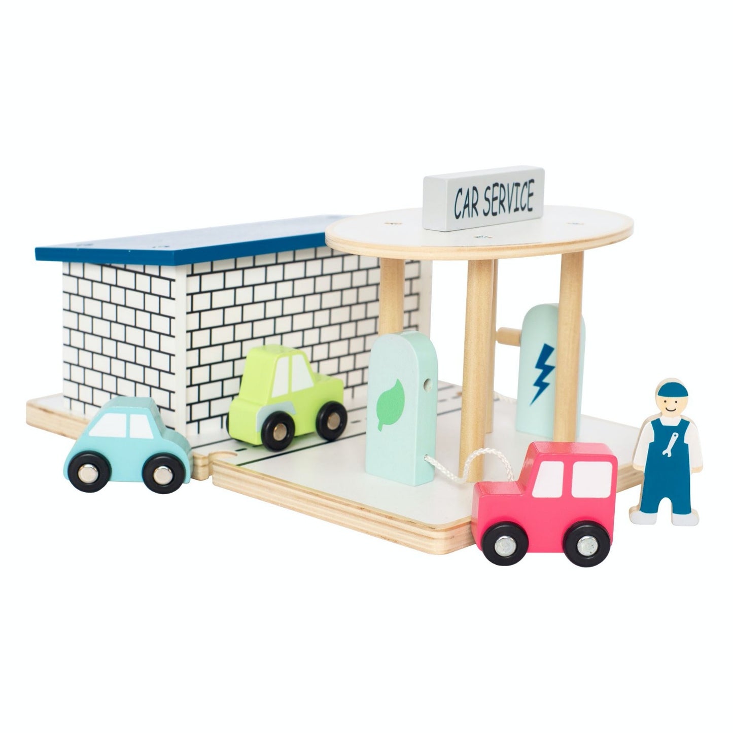 JaBaDaBaDo Car Service | Wooden Imaginative Play Toy | Side View  - Front | BeoVERDE.ie