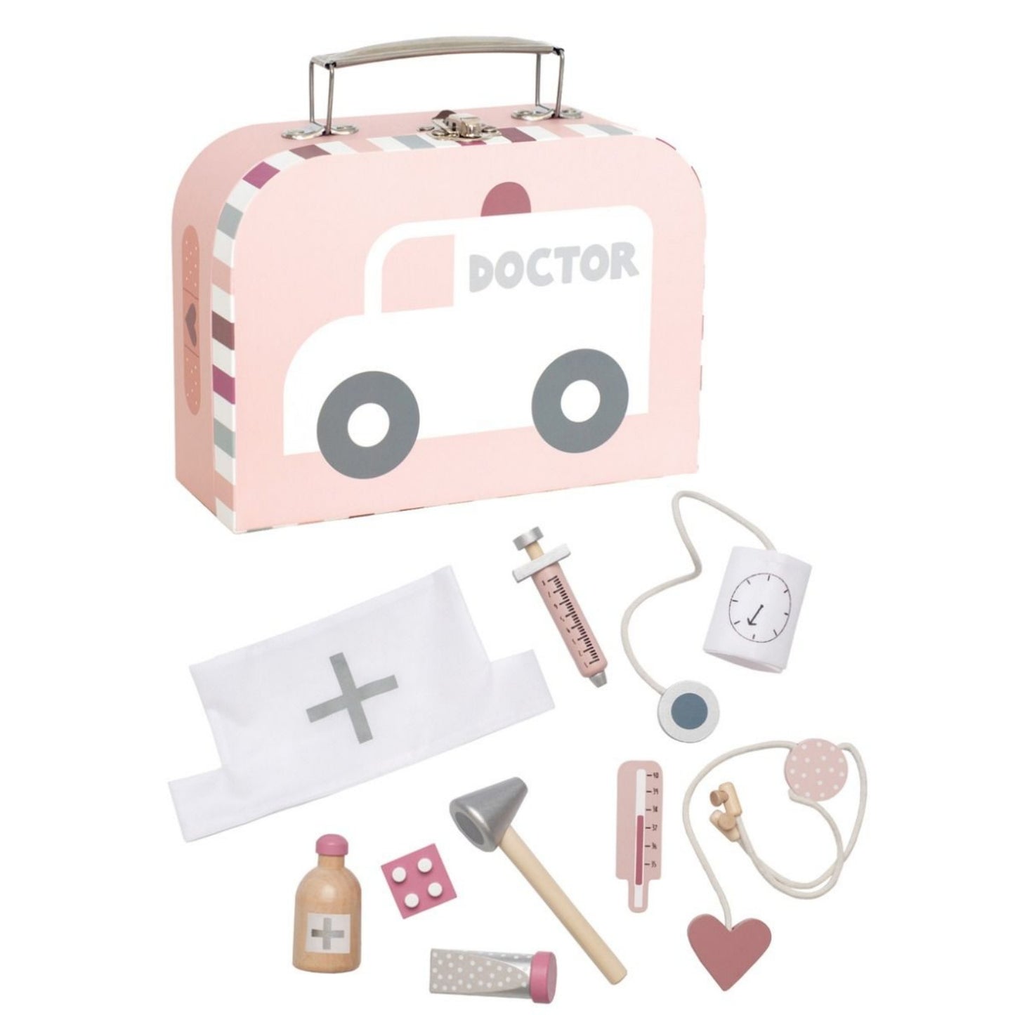 JaBaDaBaDo Doctor’s Case Pink | Wooden Pretend Play Toy | Front View | BeoVERDE.ie