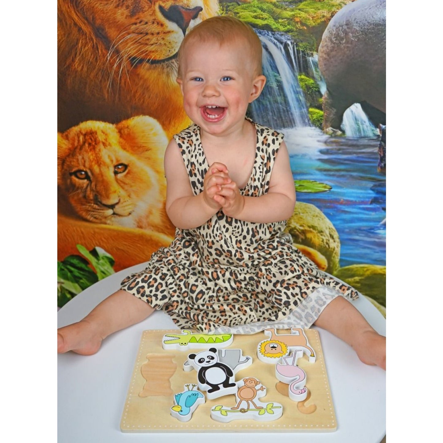 JaBaDaBaDo Safari Puzzle With 7 Different Animals | Wooden Toddler Activity Toy | Girl Playing | BeoVERDE.ie