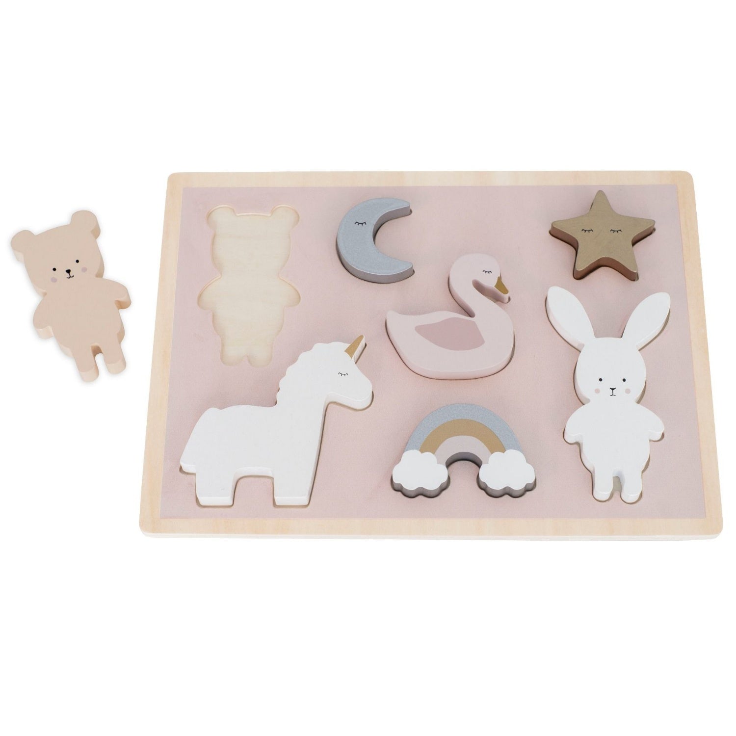 JaBaDaBaDo Unicorn Puzzle With 7 Different Pieces | Wooden Toddler Activity Toy | Front View – Teddy | BeoVERDE.ie