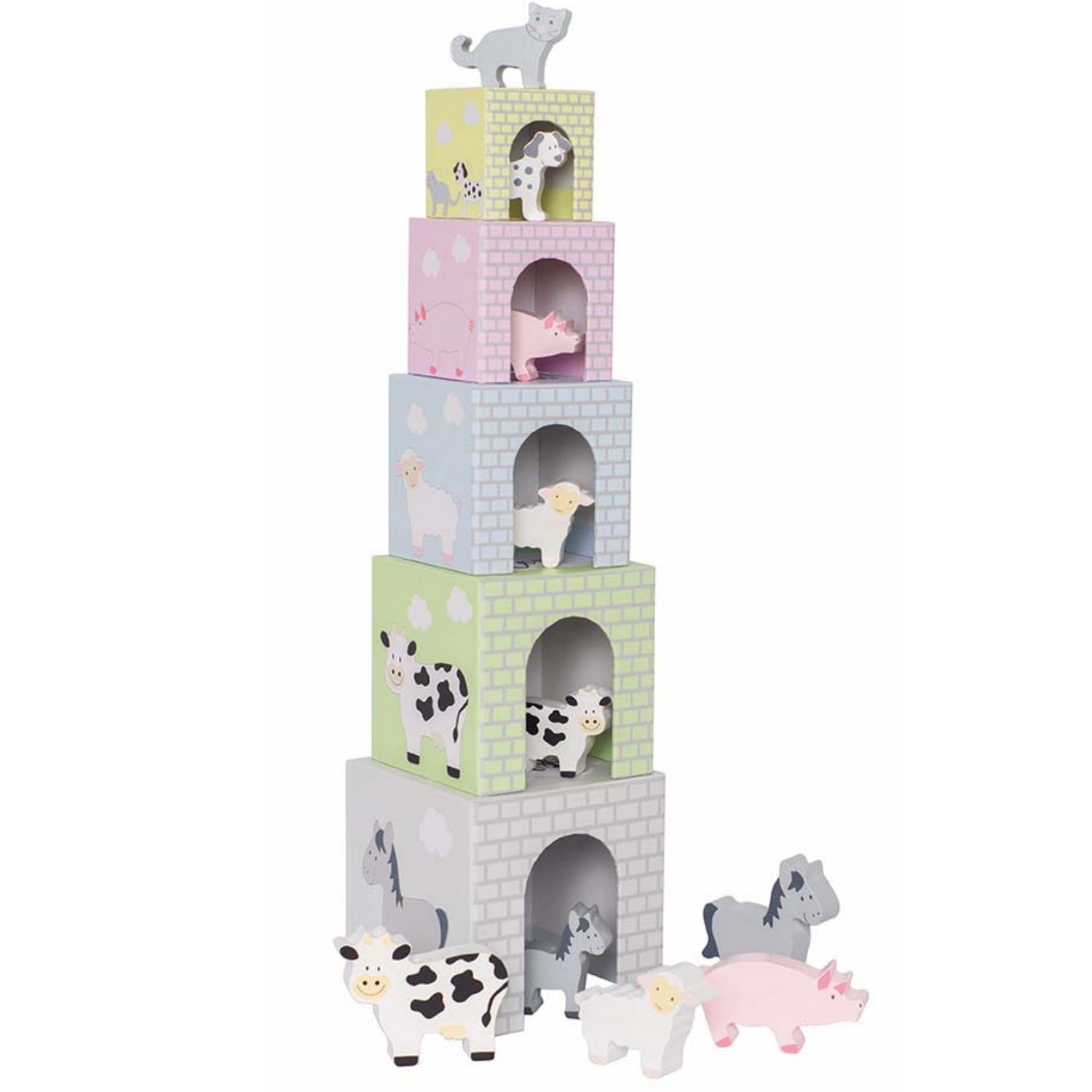 JaBaDaBaDo Stacking Cubes Animal | Wooden Imaginative Play Toy | Tower View | BeoVERDE.ie