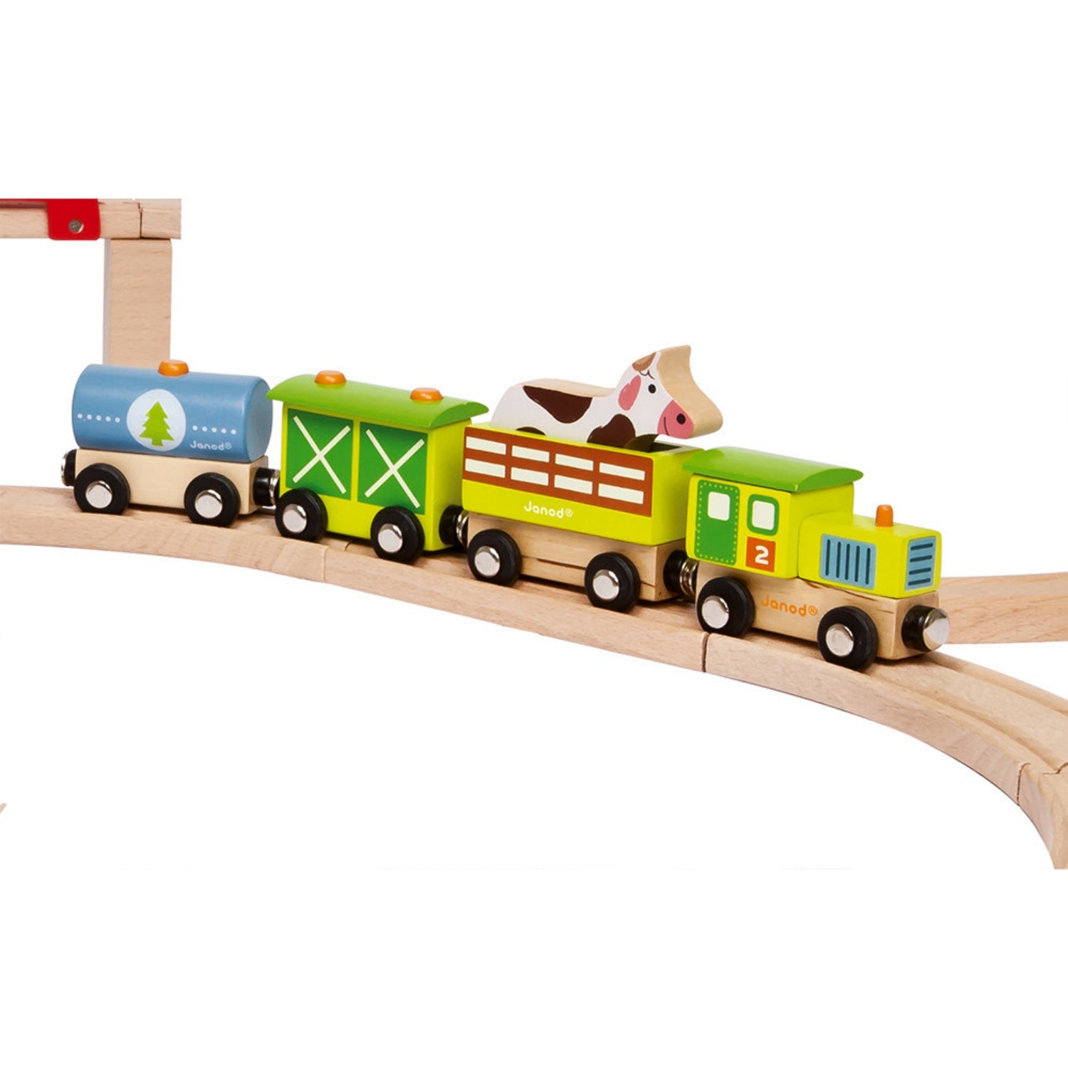 Janod Wooden Farm Steam Train with 3 Carriages | Imaginative Play Toys | Lifestyle | BeoVERDE.ie