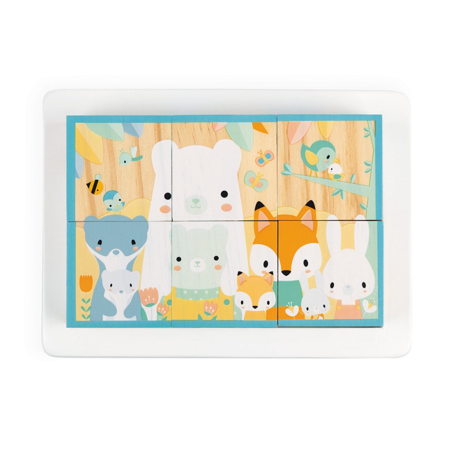 Janod Pure 6 Wooden Blocks Tray | Wooden Toddler Activity Toy | Top View – Animal Group | BeoVERDE.ie