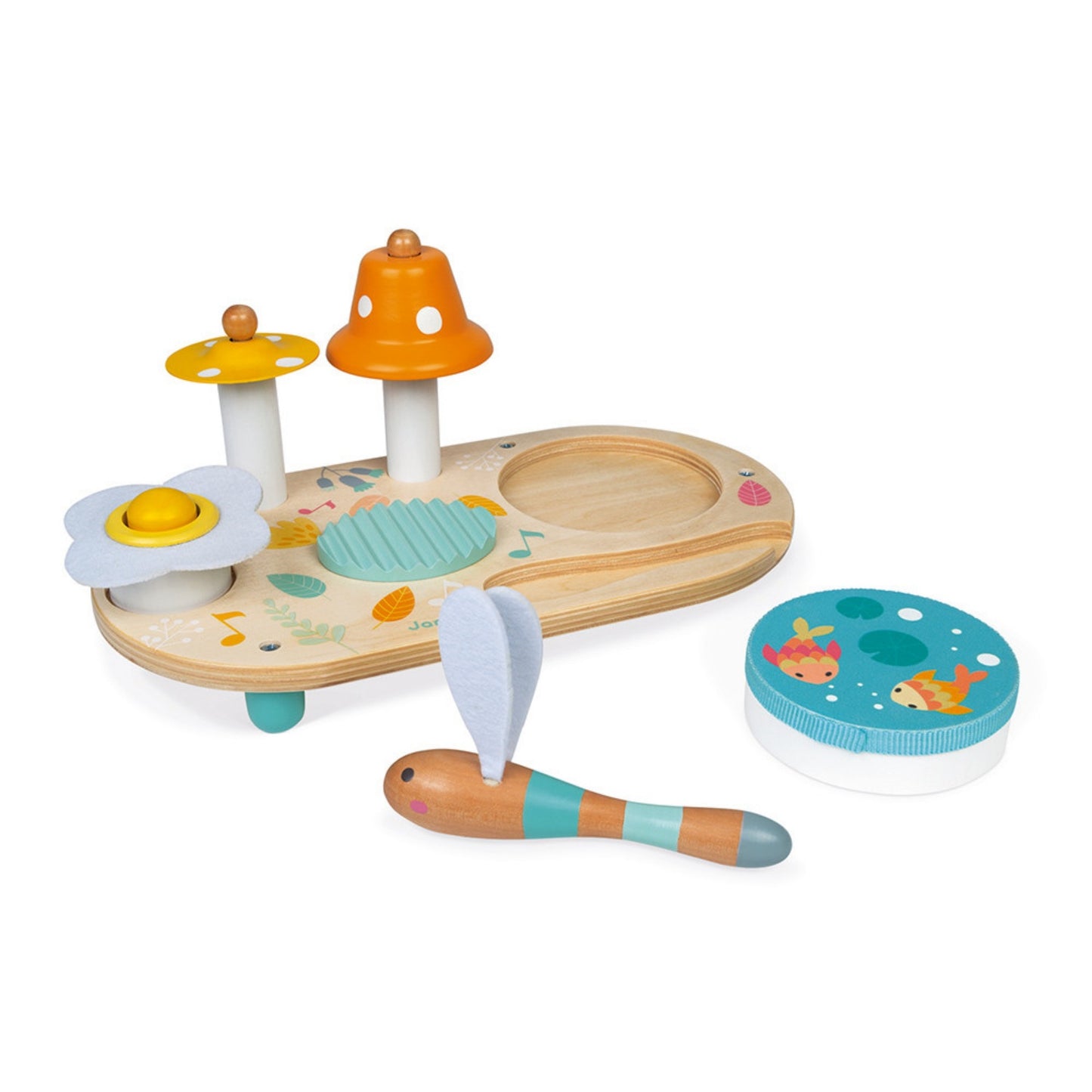 Janod Pure Musical Table | Wooden Toddler Activity Toy | Instruments Detached | BeoVERDE.ie