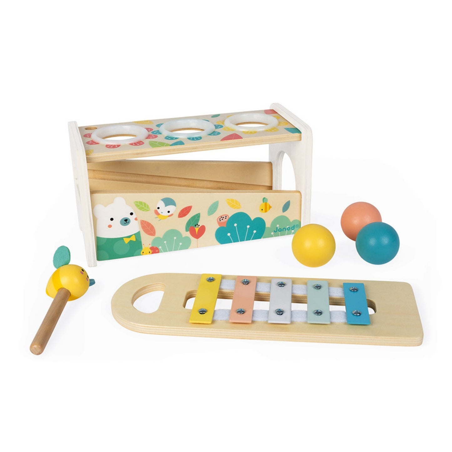 Janod Pure Tap Tap Xylophone | Musical Toy | Wooden Toddler Activity Toy | All Parts | BeoVERDE.ie