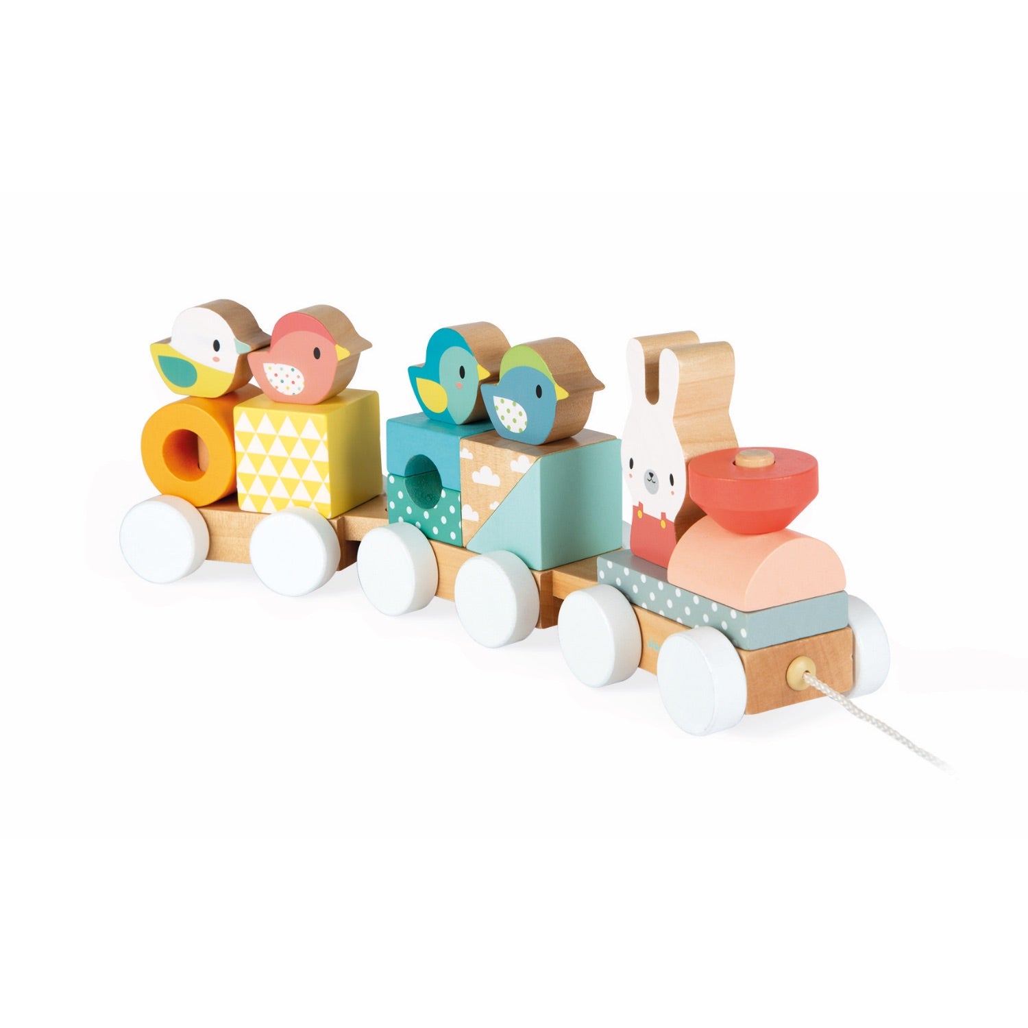 Janod Pure Wooden Train | Wooden Toddler Activity Toy | Right Front Side View | BeoVERDE.ie
