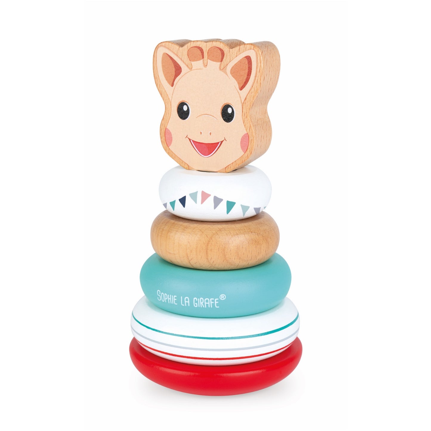 Sophie la girafe Stackable Roly-Poly | Wooden Toddler Activity Toy | Left Side | BeoVERDE.ie