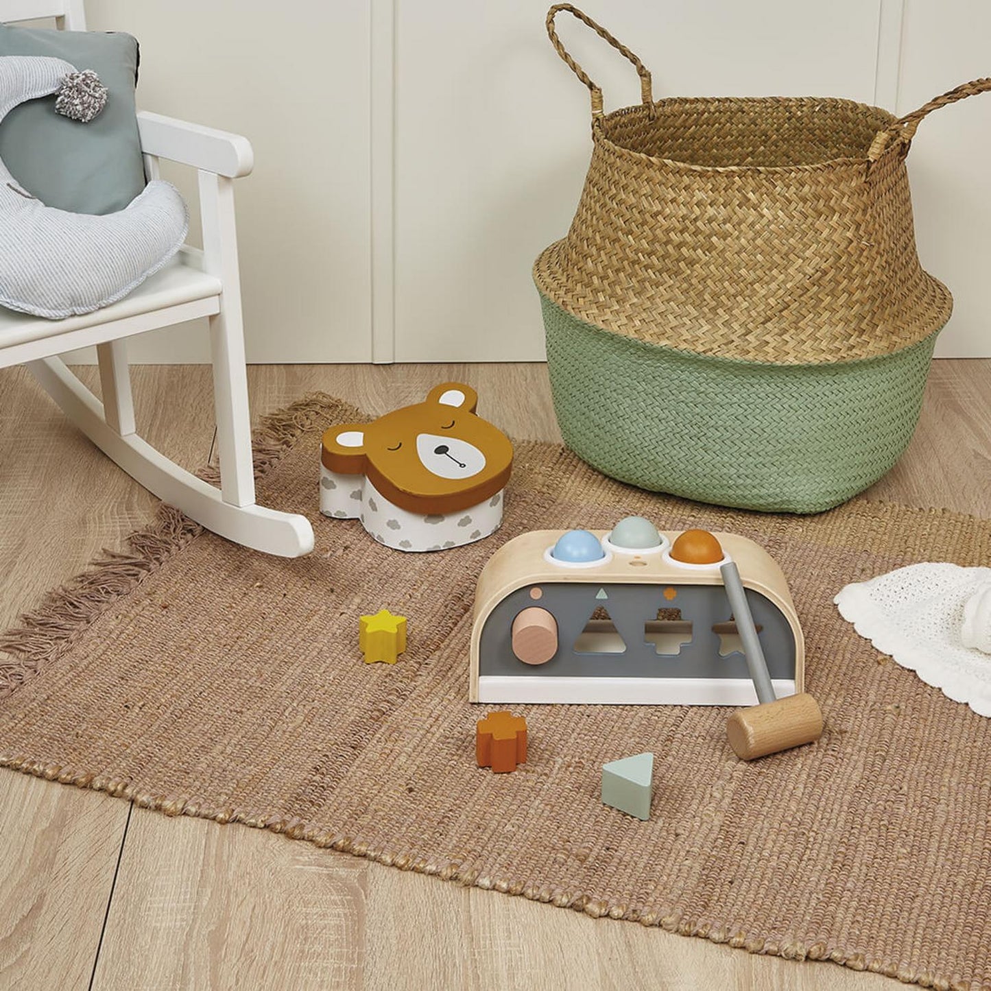 Janod Sweet Cocoon Tap Tap Shape Sorter | Scandi Style Wooden Toddler Activity Toy | Lifestyle | BeoVERDE.ie
