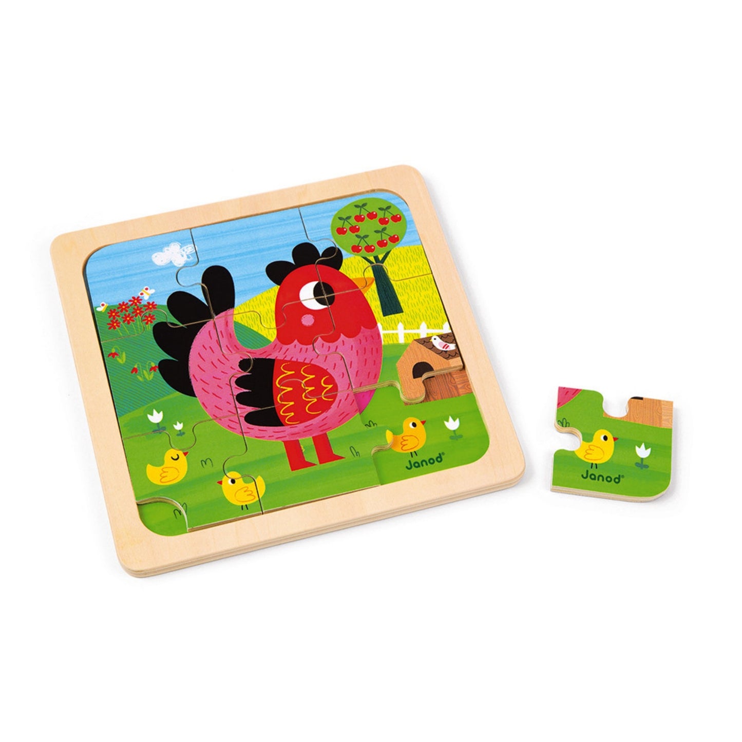 Janod Violette the Chicken Wooden Puzzle | Wooden Toddler Activity Toy | One Piece Removed | BeoVERDE.ie