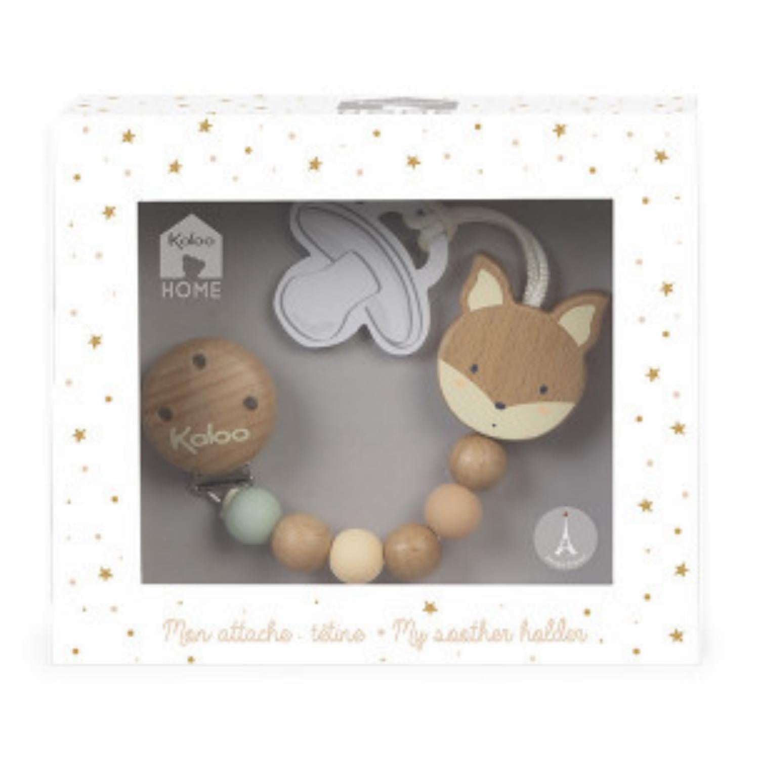 Kaloo My Fox Wood and Silicone Dummy Clip | Dummy Clip in Giftbox | BeoVERDE.ie