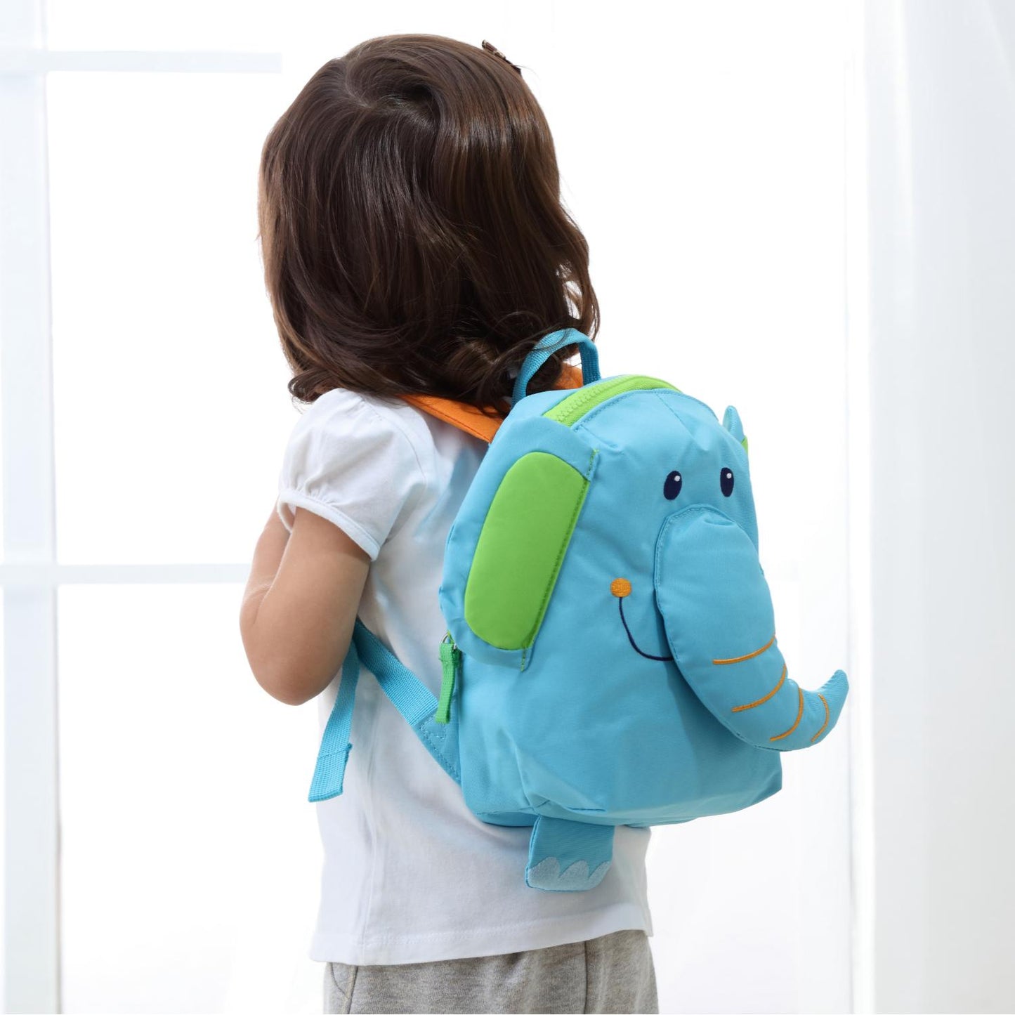 Sigikid Elephant Toddler Backpack | Kid’s Backpack for Creche, Nursery & School | Lifestyle: Girl wearing elephant backpack | BeoVERDE.ie