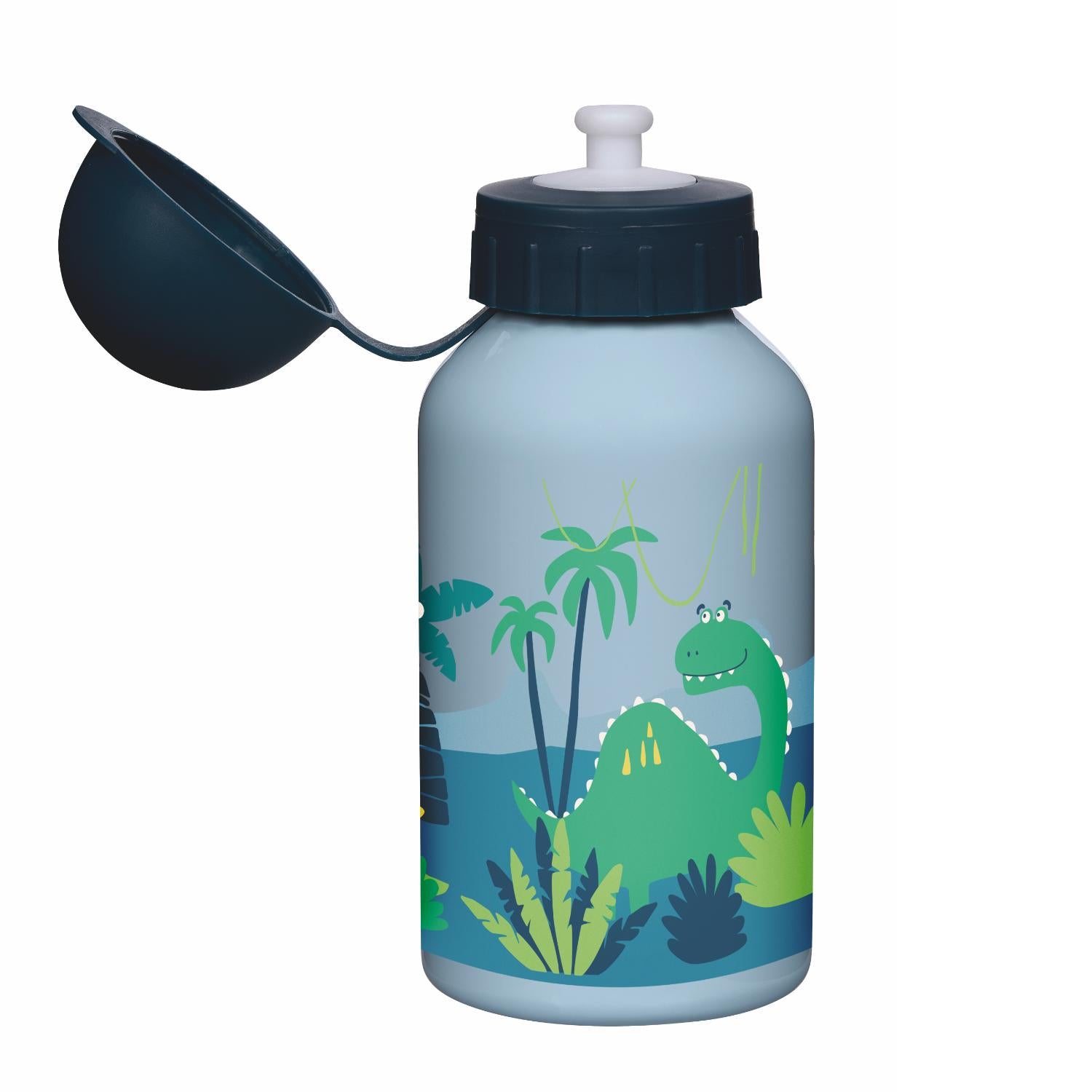 Sigikid Dino Kids Water Bottle | Stainless Steel | 350 ml | Front View – Cap Open | BeoVERDE.ie