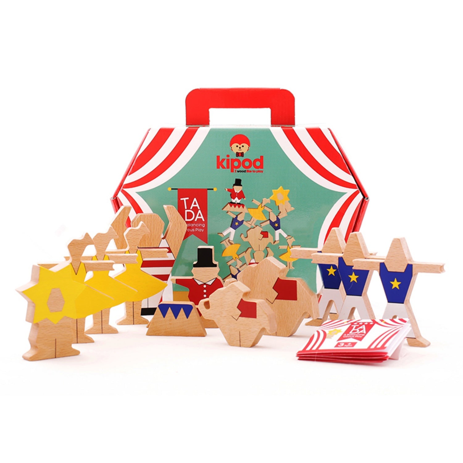 Kipod Toys  ‘Ta-Da’ Balancing Circus | Hand-Crafted Wooden Toy | Wooden Stacking and Balancing Game | Front View – Line Up | BeoVERDE.ie