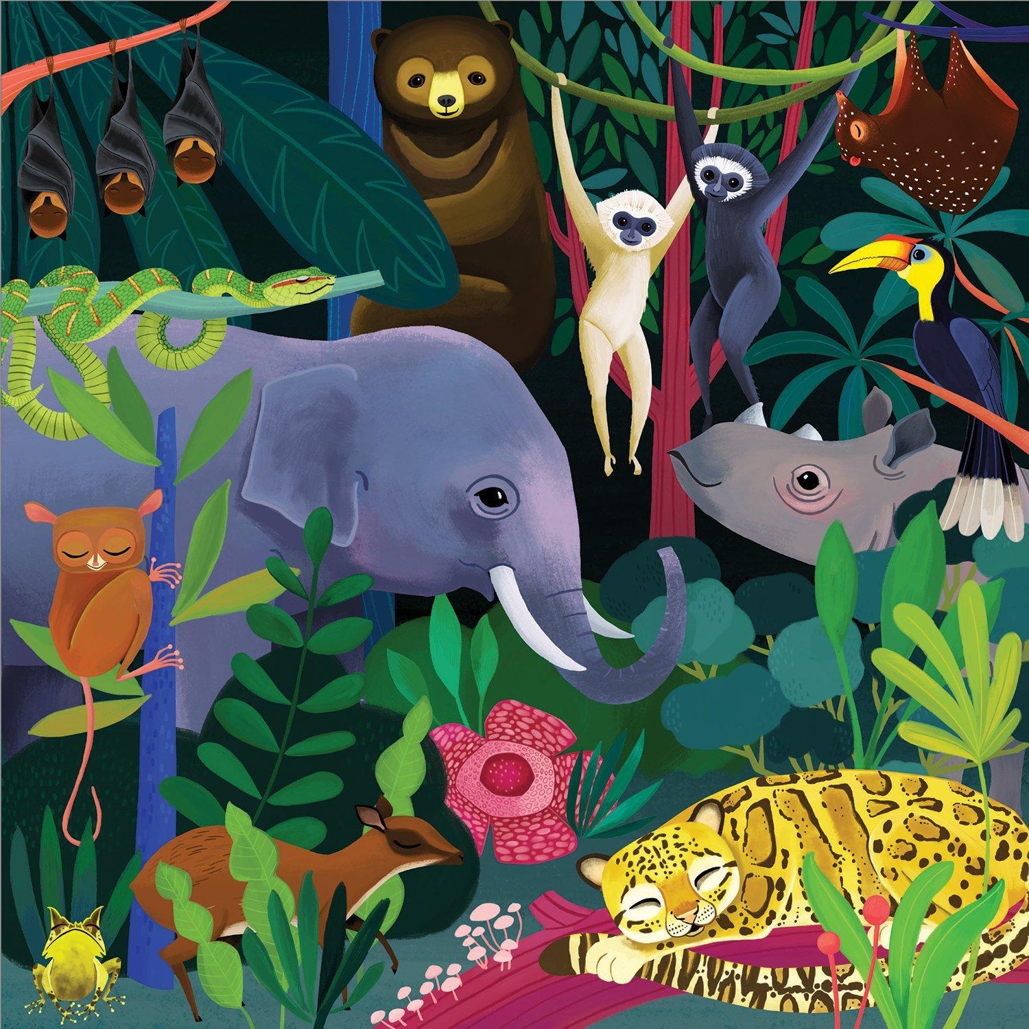 Mudpuppy Jungle Illuminated | 500 Piece Glow-In-The-Dark Family Jigsaw Puzzle | Artwork - Completed Jigsaw Puzzle | BeoVERDE.ie