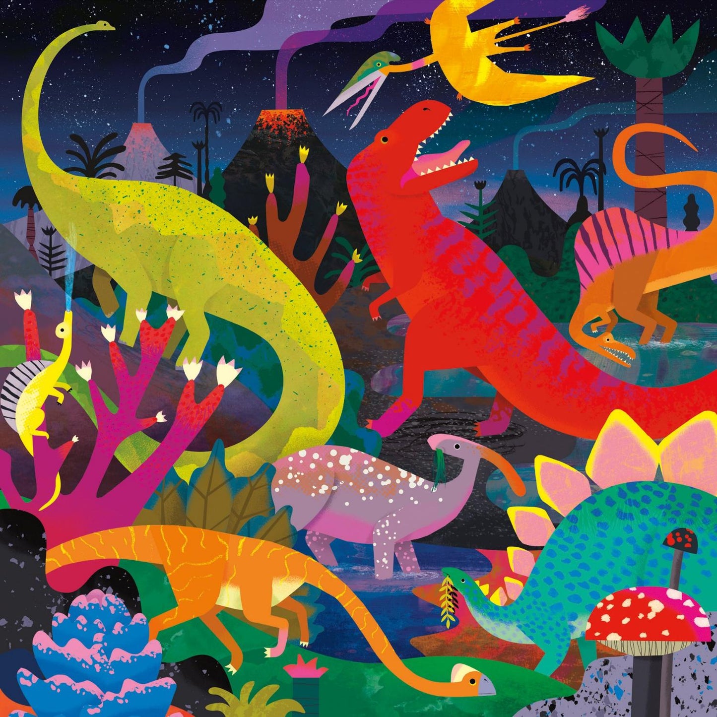 Mudpuppy Dinosaurs Illuminated | 500 Piece Glow-In-The-Dark Family Jigsaw Puzzle | Artwork | BeoVERDE.ie