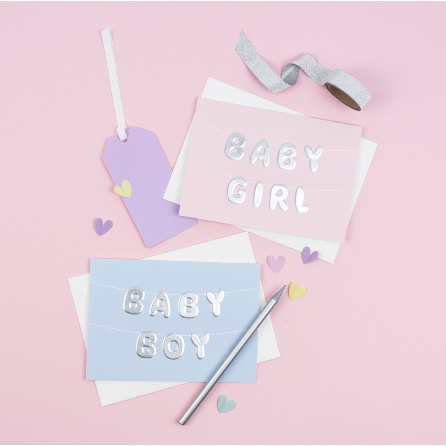 Ricicle Cards ‘Baby Boy’ and ‘Baby Girl’ Balloon | New Baby Cards with Envelope | Front View | BeoVERDE.ie
