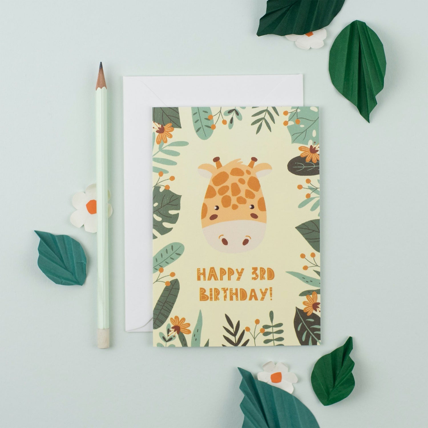 Ricicle Cards 3rd Birthday Kids Greeting Card | Kids Birthday Card with Envelope | Front View – Lifestyle | BeoVERDE.ie