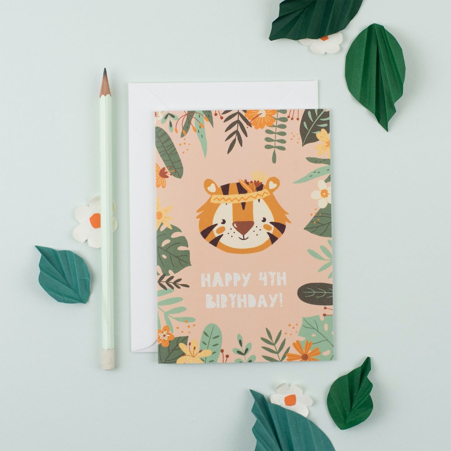 Ricicle Cards 4th Birthday Kids Greeting Card | Kids Birthday Card with Envelope | Front View – Lifestyle | BeoVERDE.ie