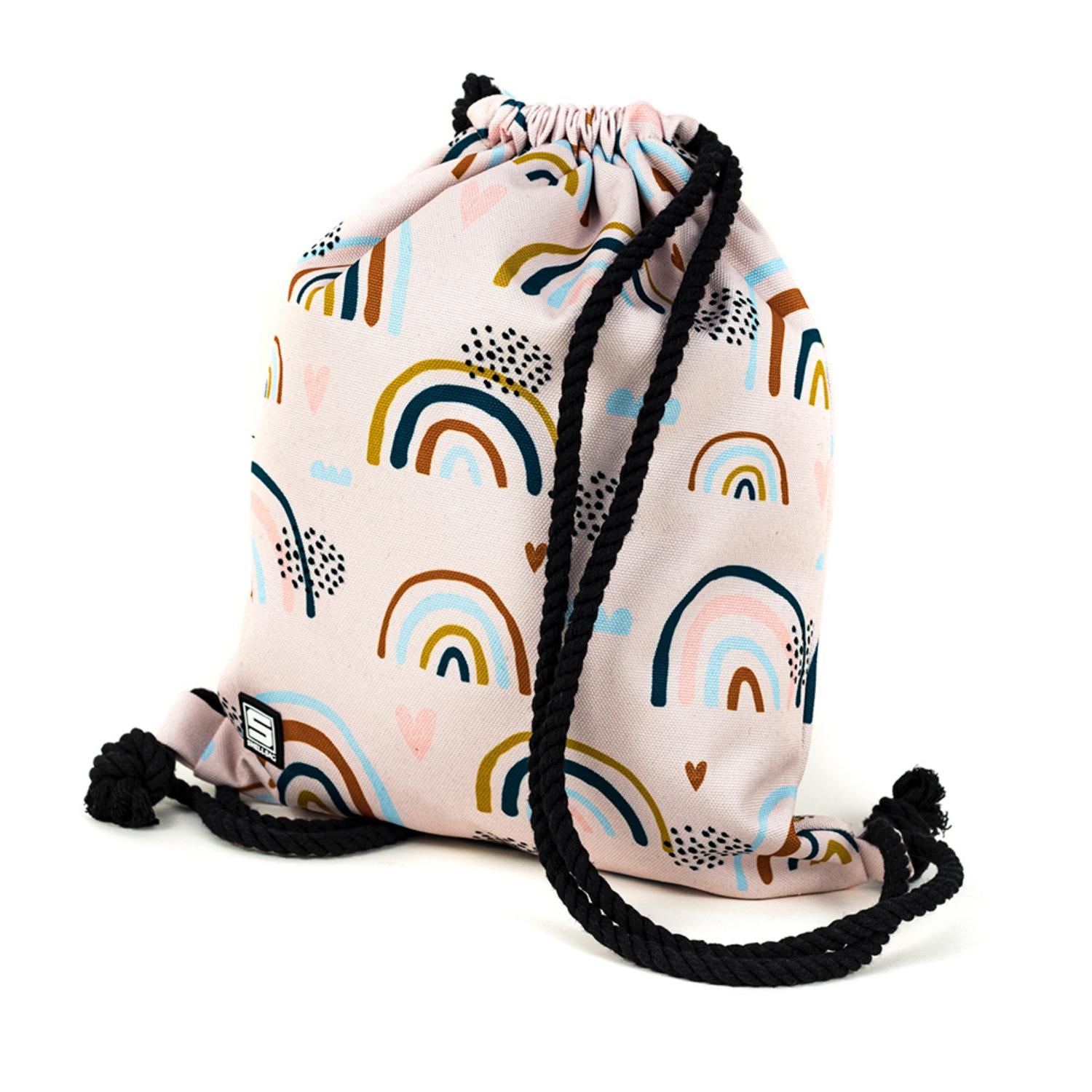 Shellbag Rainbow Meadow Drawstring Bag | Kid’s Backpack for Creche, Nursery & School | Front - Side View | BeoVERDE.ie