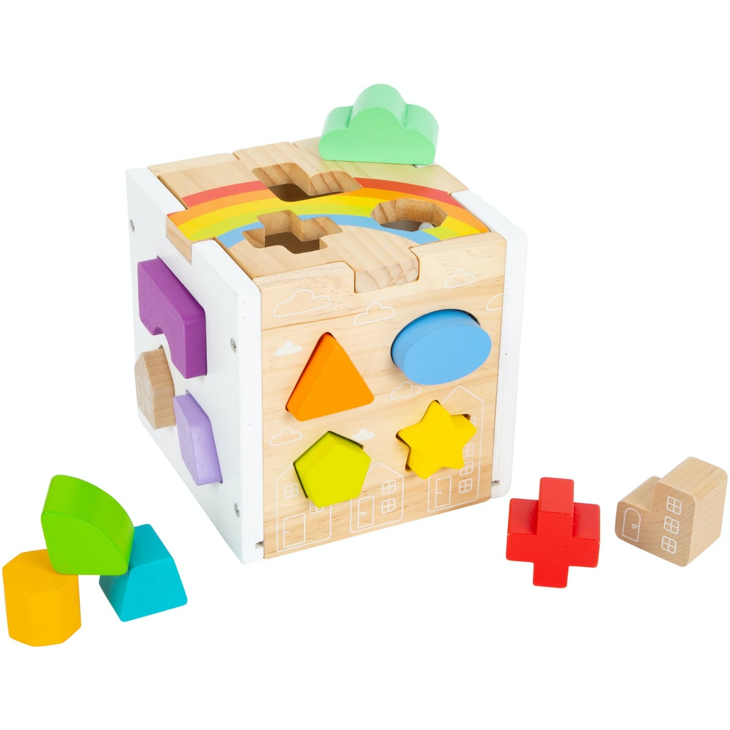 Small Foot Wooden Rainbow Shape Sorter Cube | Baby & Toddler Activity Toy | Side View | BeoVERDE.ie