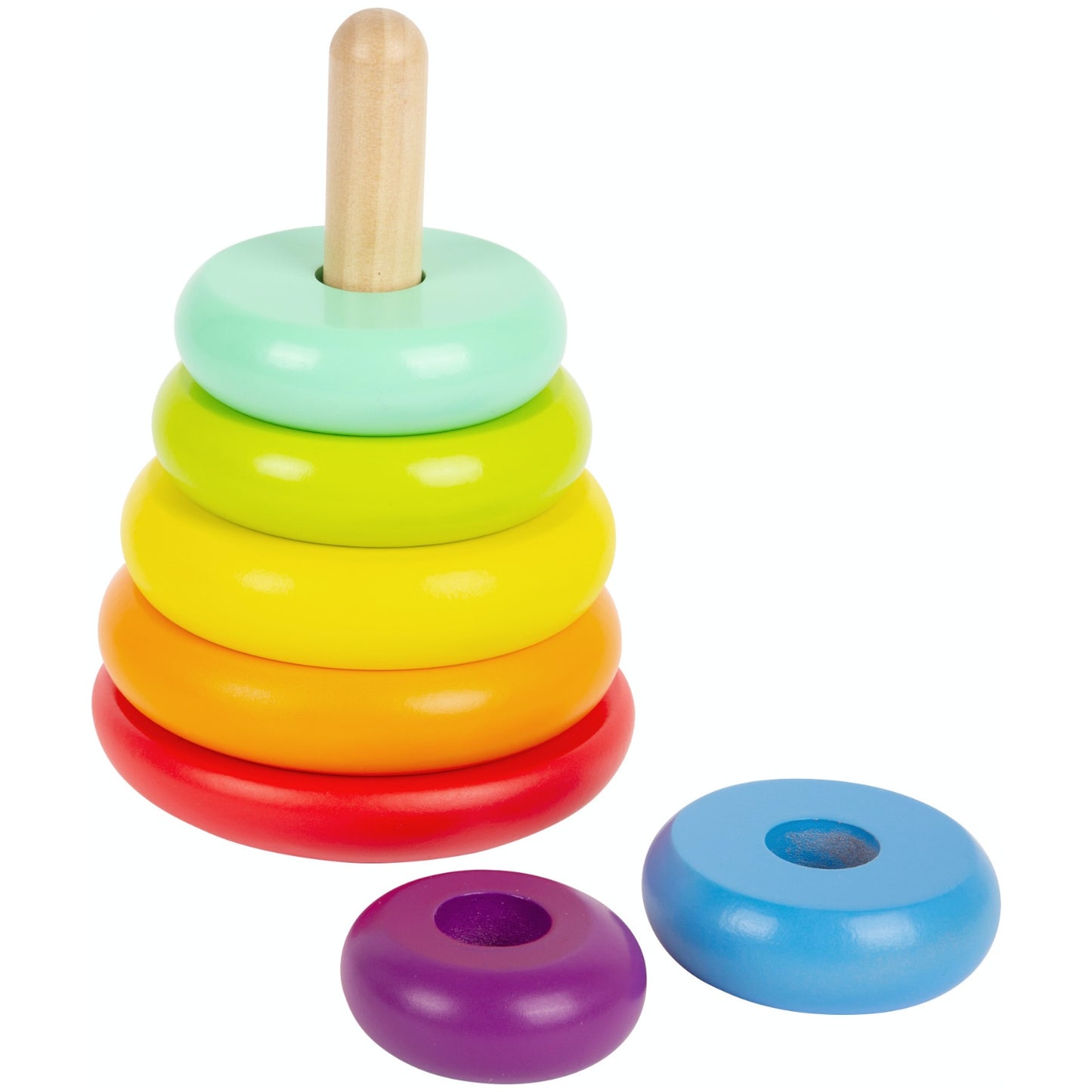 Small Foot Wooden Rainbow Stacker | Baby & Toddler Activity Toy | Front View – Two Pieces Removed | BeoVERDE.ie