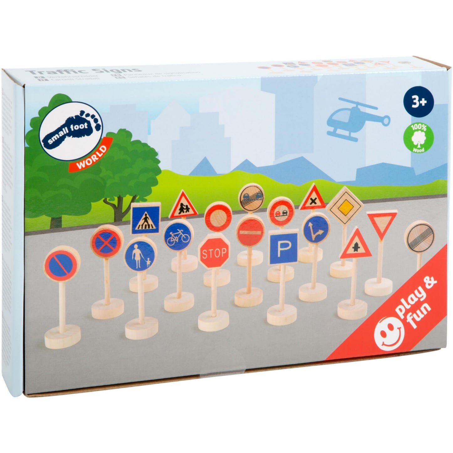 Small Foot Wooden Toy Traffic Signs 18 Pieces | Wooden Imaginative Play Toys | Packaging | BeoVERDE.ie