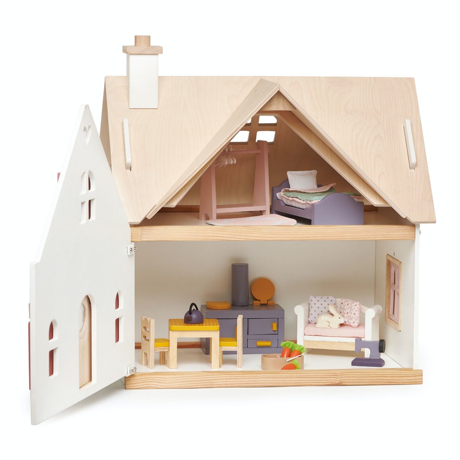 Tender Leaf Toys Cottontail Cottage | Wooden Doll's House Including Furniture | House Open | BeoVERDE.ie