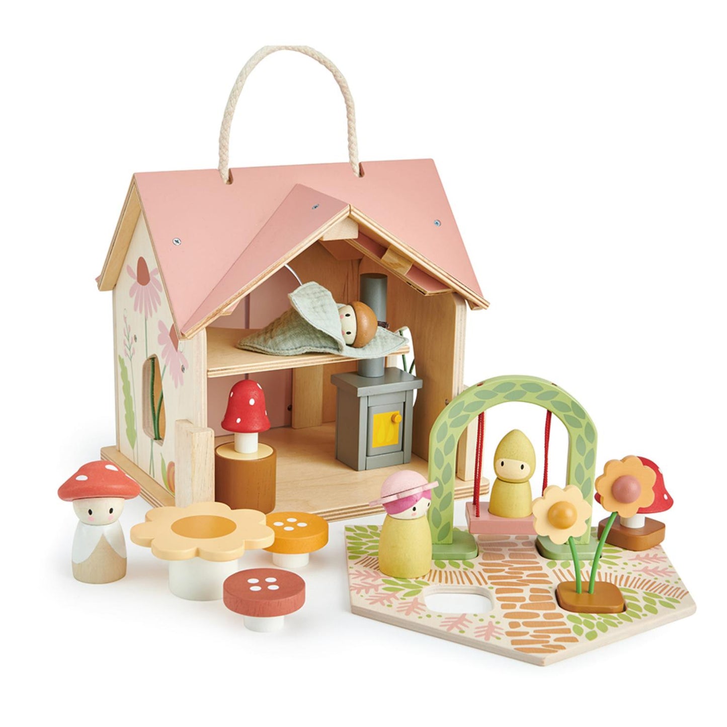 Tender Leaf Toys Rosewood Cottage | Portable Wooden Doll House | Side View Right | BeoVERDE.ie