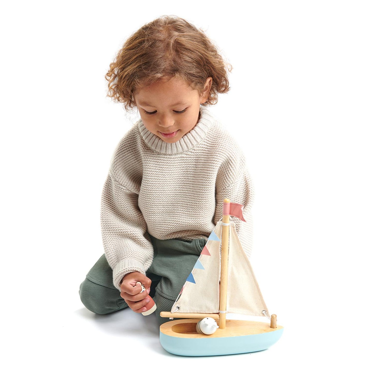 Tender Leaf Toys Sailaway Boat | Wooden Toy Play Set For Kids | Lifestyle – Girl Playing With Boat | BeoVERDE.ie