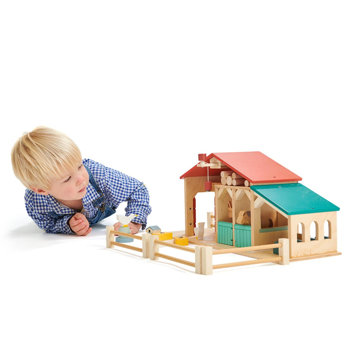 Tender Leaf Toys Wooden Farm | Wooden Toy Play Set For Kids | Lifestyle – Boy Playing With Farm | BeoVERDE.ie