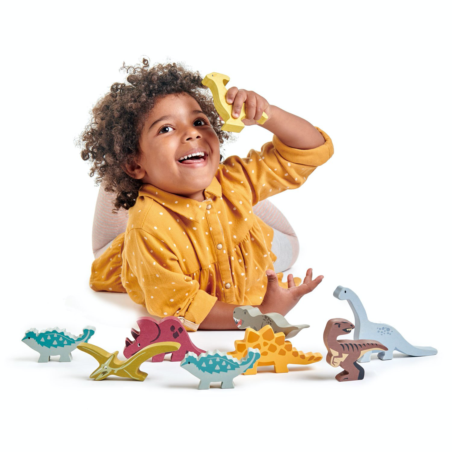 Tender Leaf 8 Dinosaurs & Shelf Set | Hand-Crafted Wooden Animal Toys | Girl Playing |BeoVERDE.ie