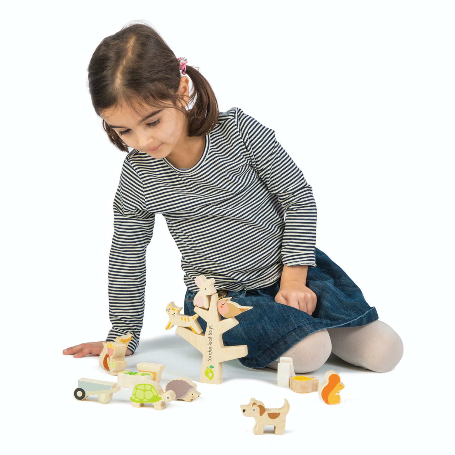 Tender Leaf Stacking Garden Friends Set | Hand-Crafted Wooden Animal Toys | Girl Playing |BeoVERDE.ie