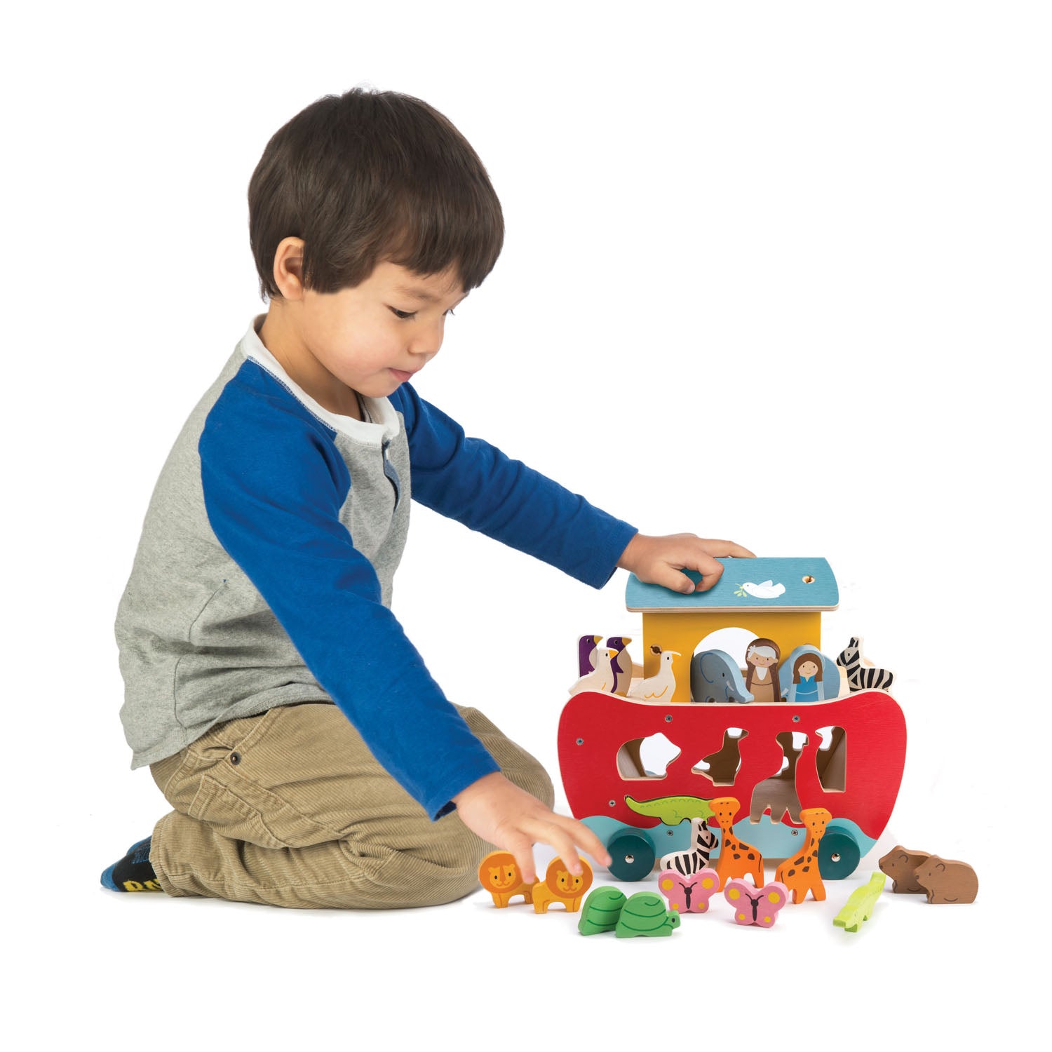 TenderLeaf Noah's Shape Sorter Ark | Hand-Crafted Wooden Animal Toys | Boy Playing |BeoVERDE.ie