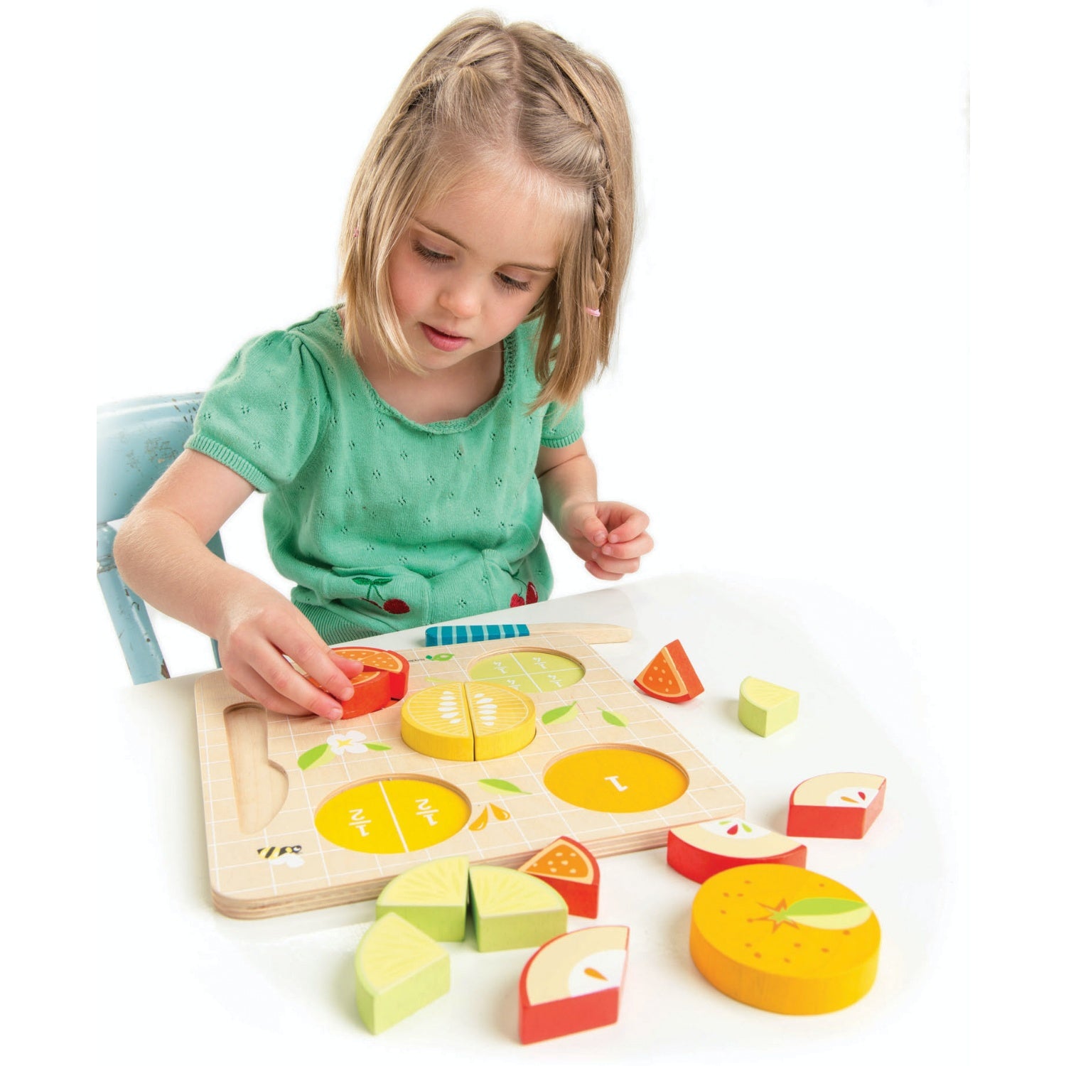 Citrus Fractions | Hand-Crafted Wooden Educational Toy | Girl Playing | Tender Leaf Toys| BeoVERDE.ie
