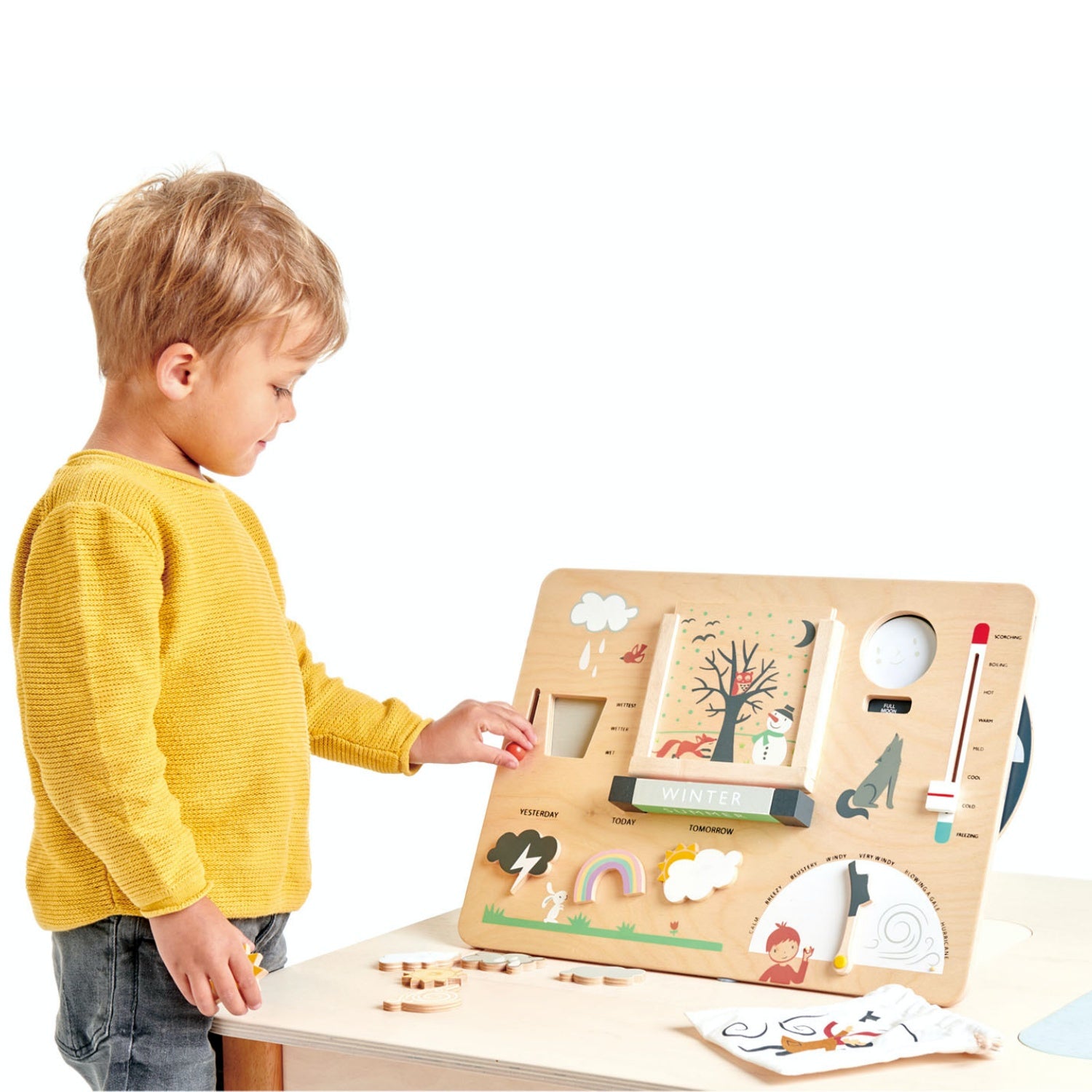 Weather Watch | Hand-Crafted Wooden Educational Toy | Boy Playing | Tender Leaf Toys| BeoVERDE.ie