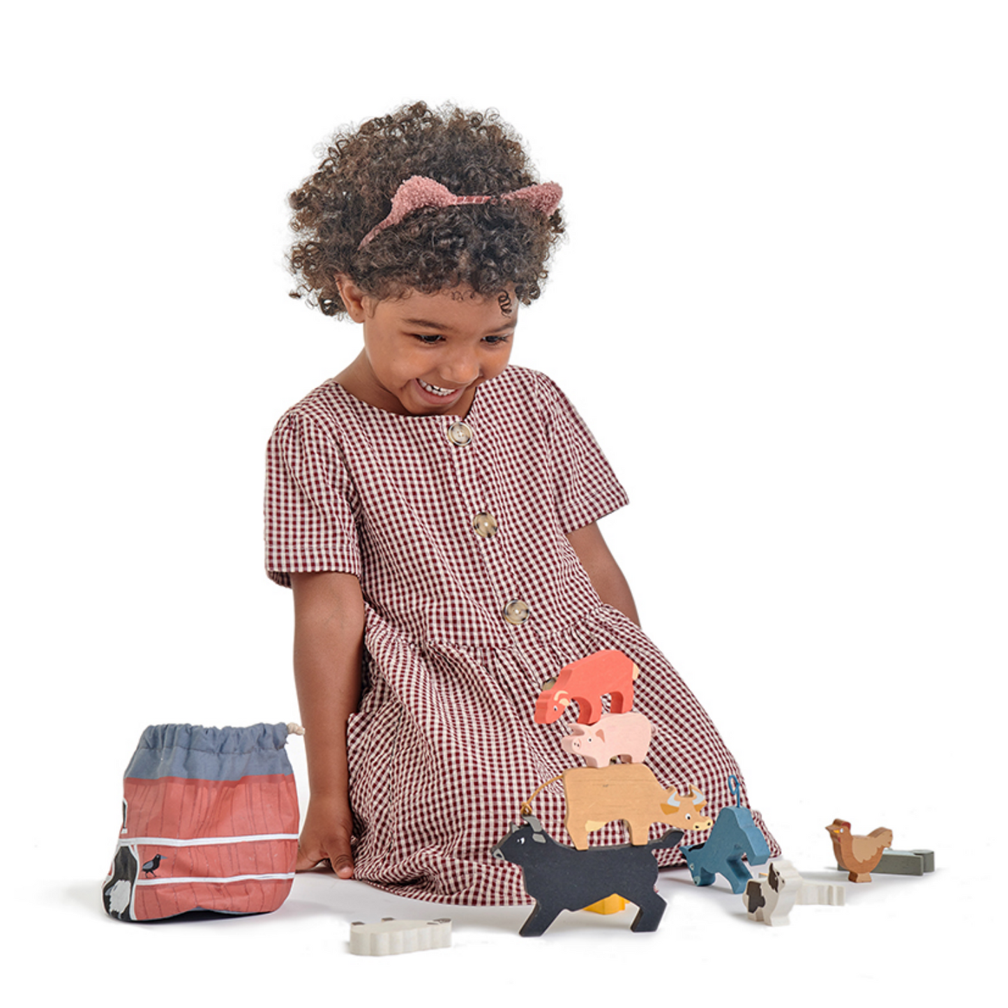TenderLeaf Stacking Farmyard | Hand-Crafted Wooden Animal Toys | Girl Playing |BeoVERDE.ie