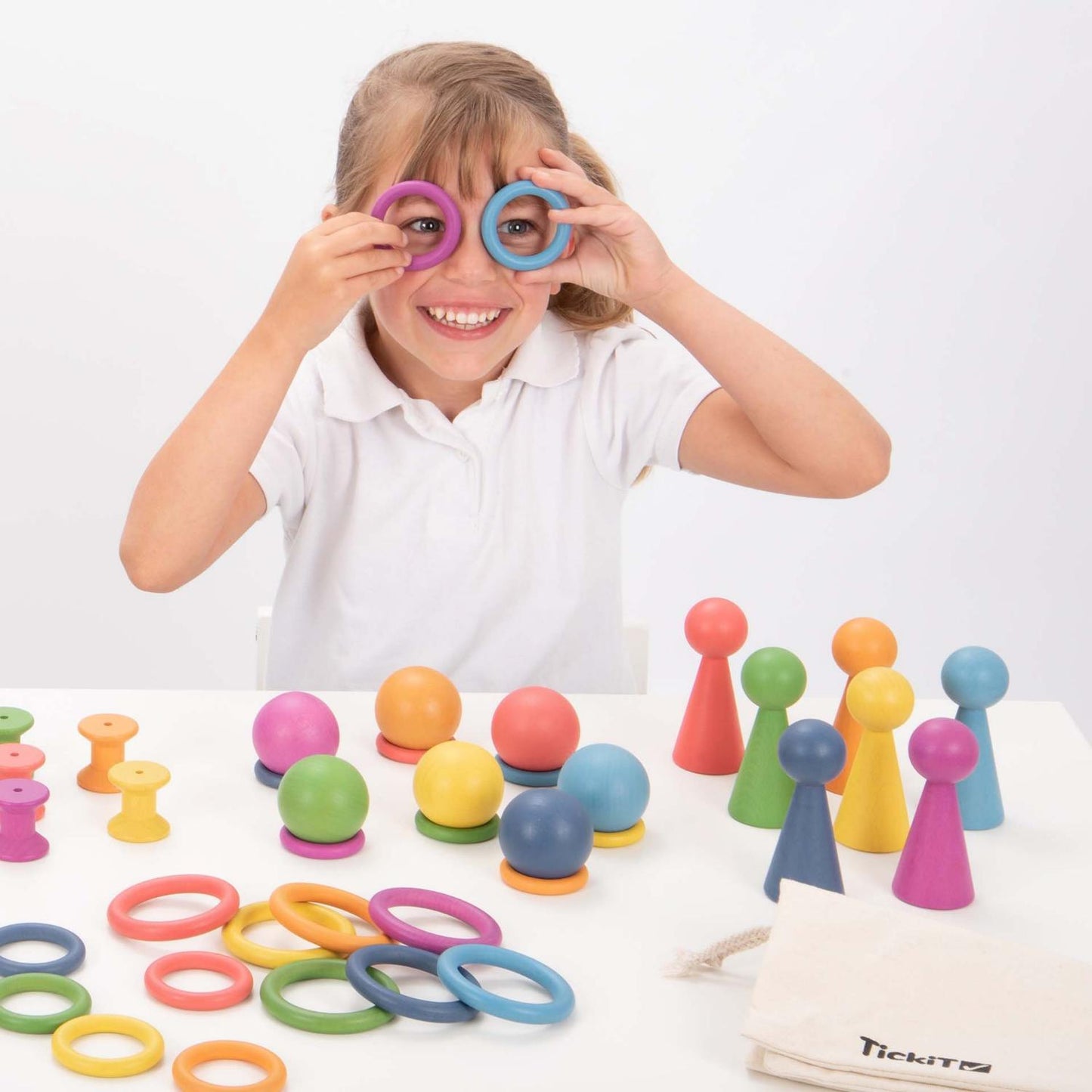 Rainbow Wooden Rings | Wooden Loose Parts | Open-Ended Toys