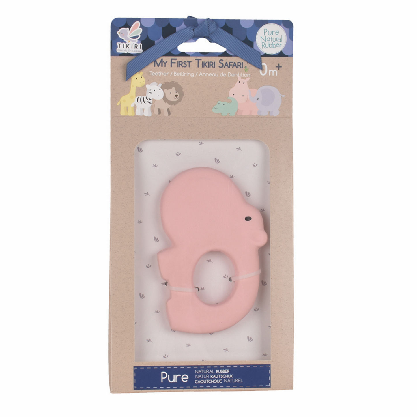 TIKIRI Natural Rubber Baby Teether ‘Hippo’ | Packaging | BeoVERDE.ie