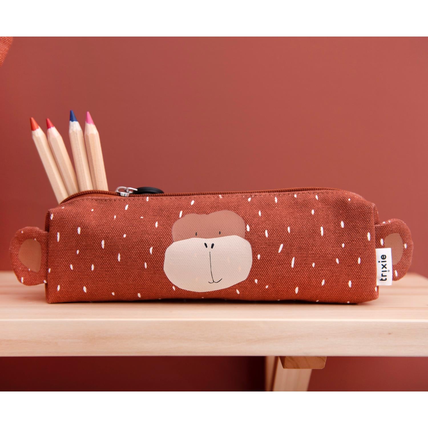 Trixie Mr. Monkey Pencil Case | Kid’s Pencil Case for Creche, Nursery & School | Lifestyle: Mr. Monkey Pencil Case with Selection of Pencils | BeoVERDE.ie