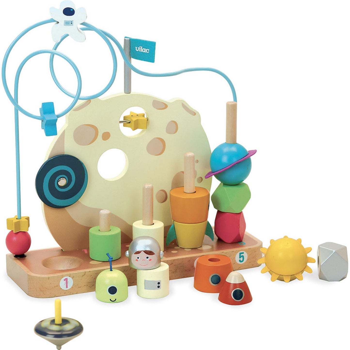 Vilac Galaxy Counting Game - In The Stars | Wooden Toddler Activity Toy | Front View – Pieces Not Stack | BeoVERDE.ie