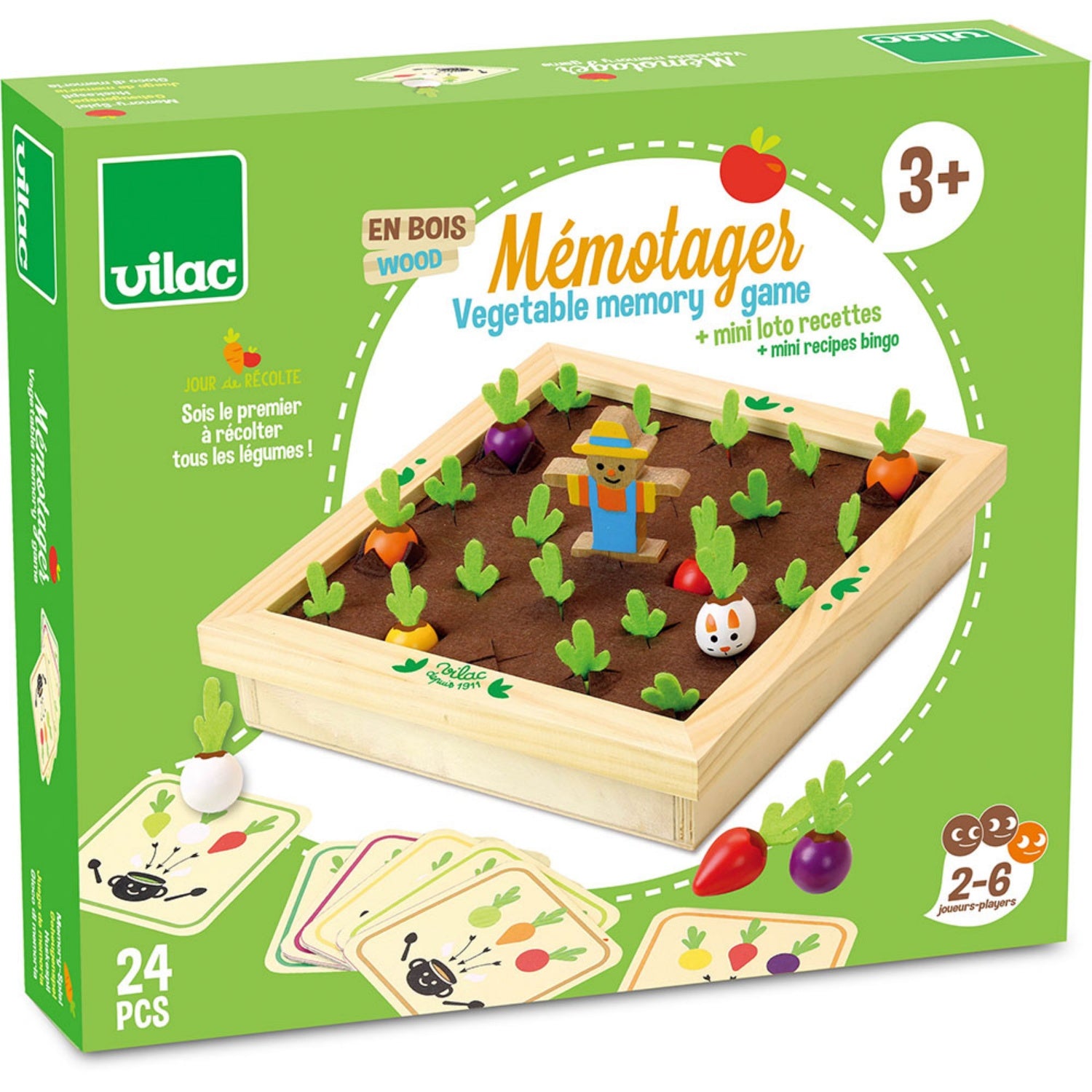 Vilac Vegetable Garden Memory Game | Hand-Crafted Wooden Toy | Wooden Games & Puzzles | Wooden Educational Toy | Packaging - Front View | BeoVERDE.ie