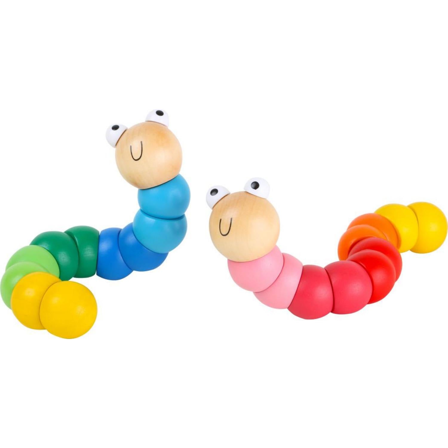 Blue Wooden Bead Caterpillar | Baby Activity Toy | Front View together with Red Wooden Bead Caterpillar | BeoVERDE.ie